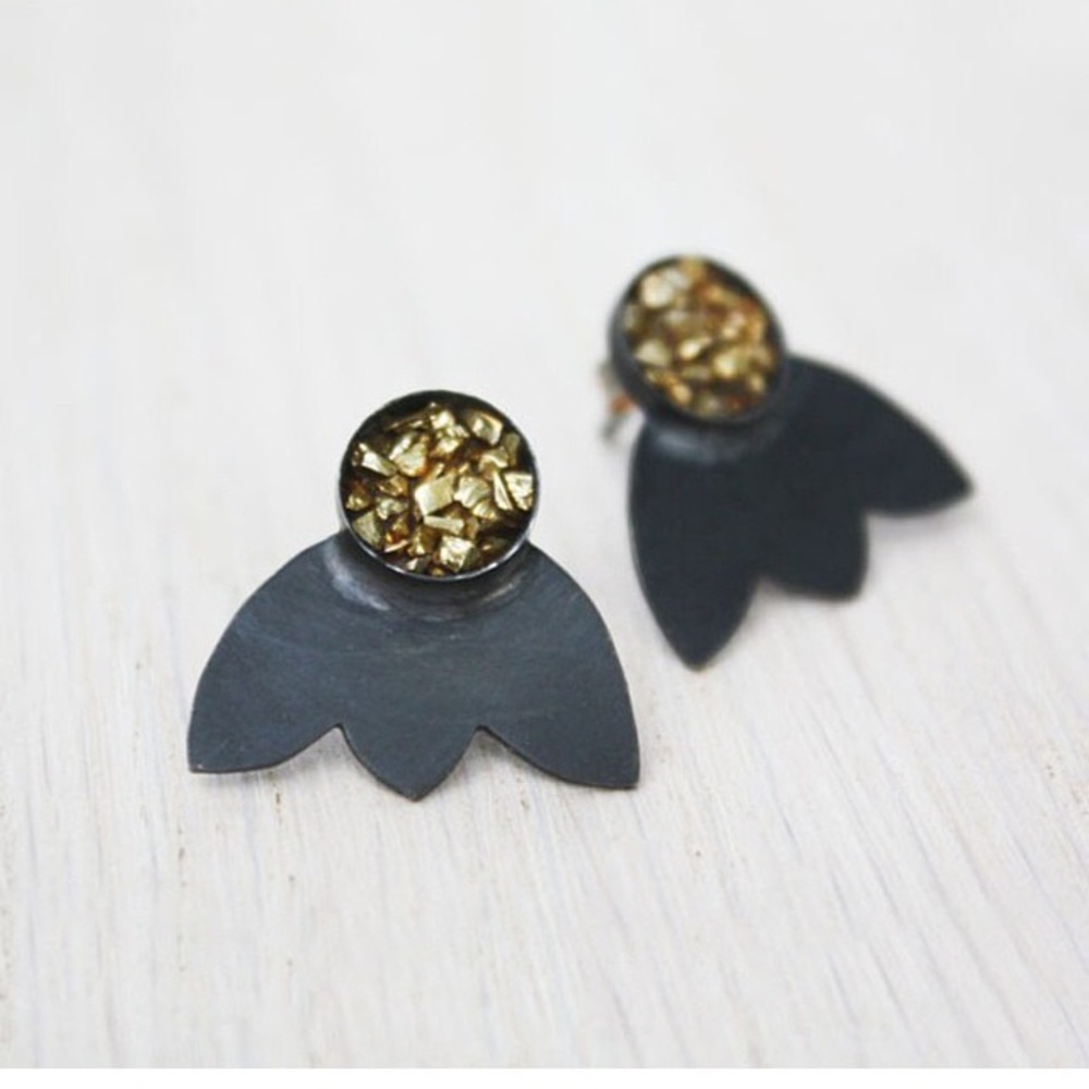 Art Deco stud earrings hardcraft semi circle